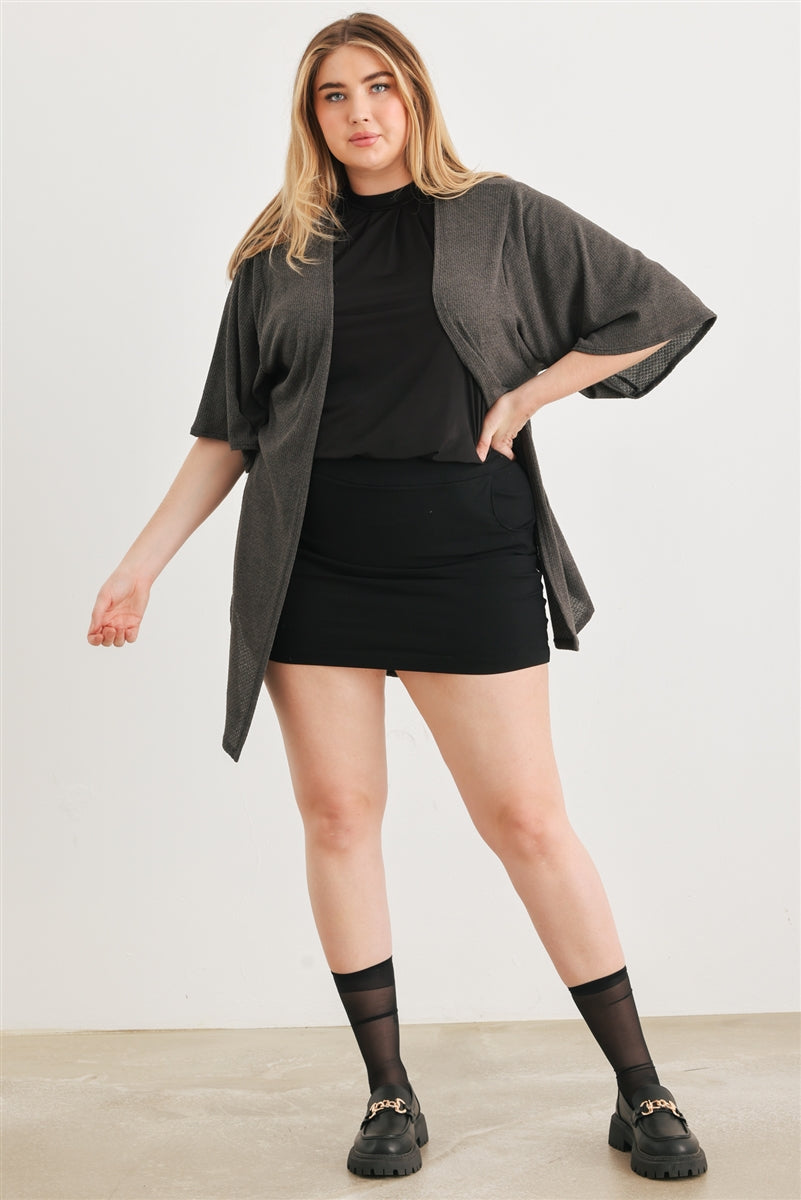 Plus Charcoal Knit Open Front Cardigan